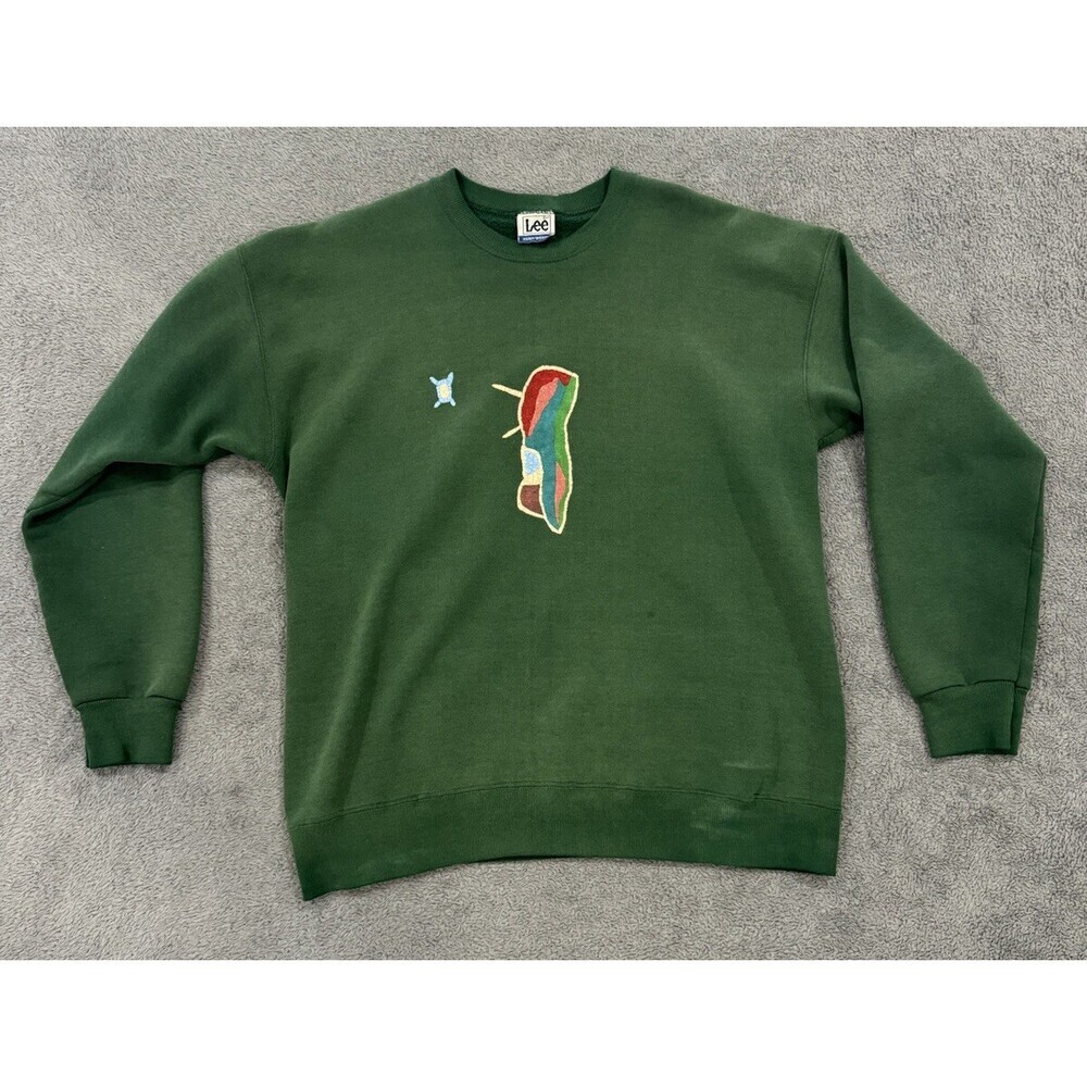 Lee VINTAGE Crewneck Men’s Size L Green Heavyweight Sweatshirt Embroidered 90s